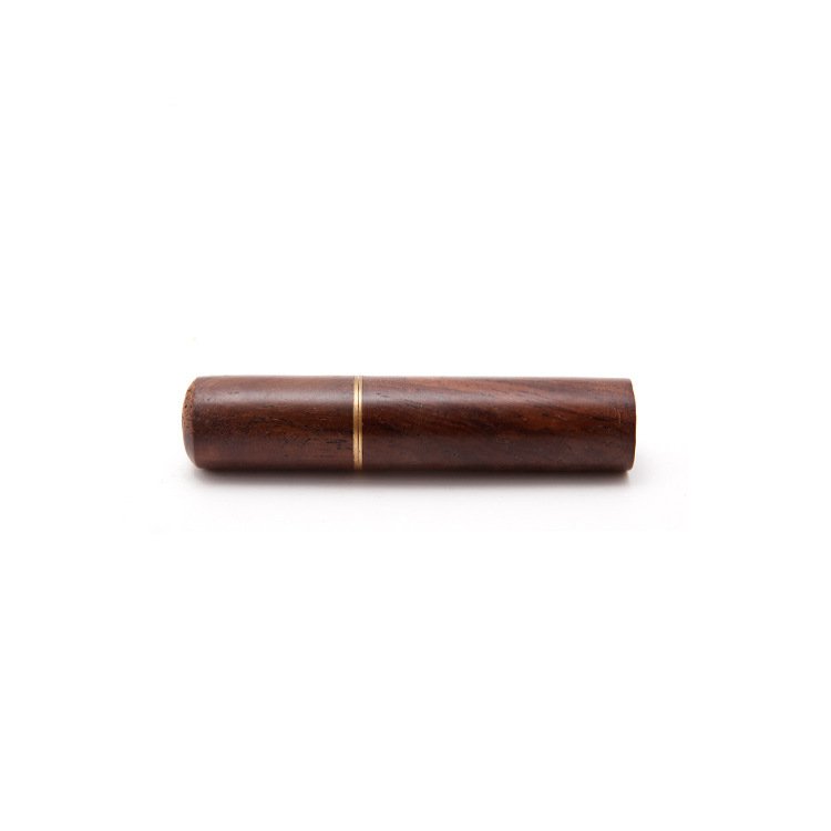 Wooden needle storage case, cylindrical with brass ring center