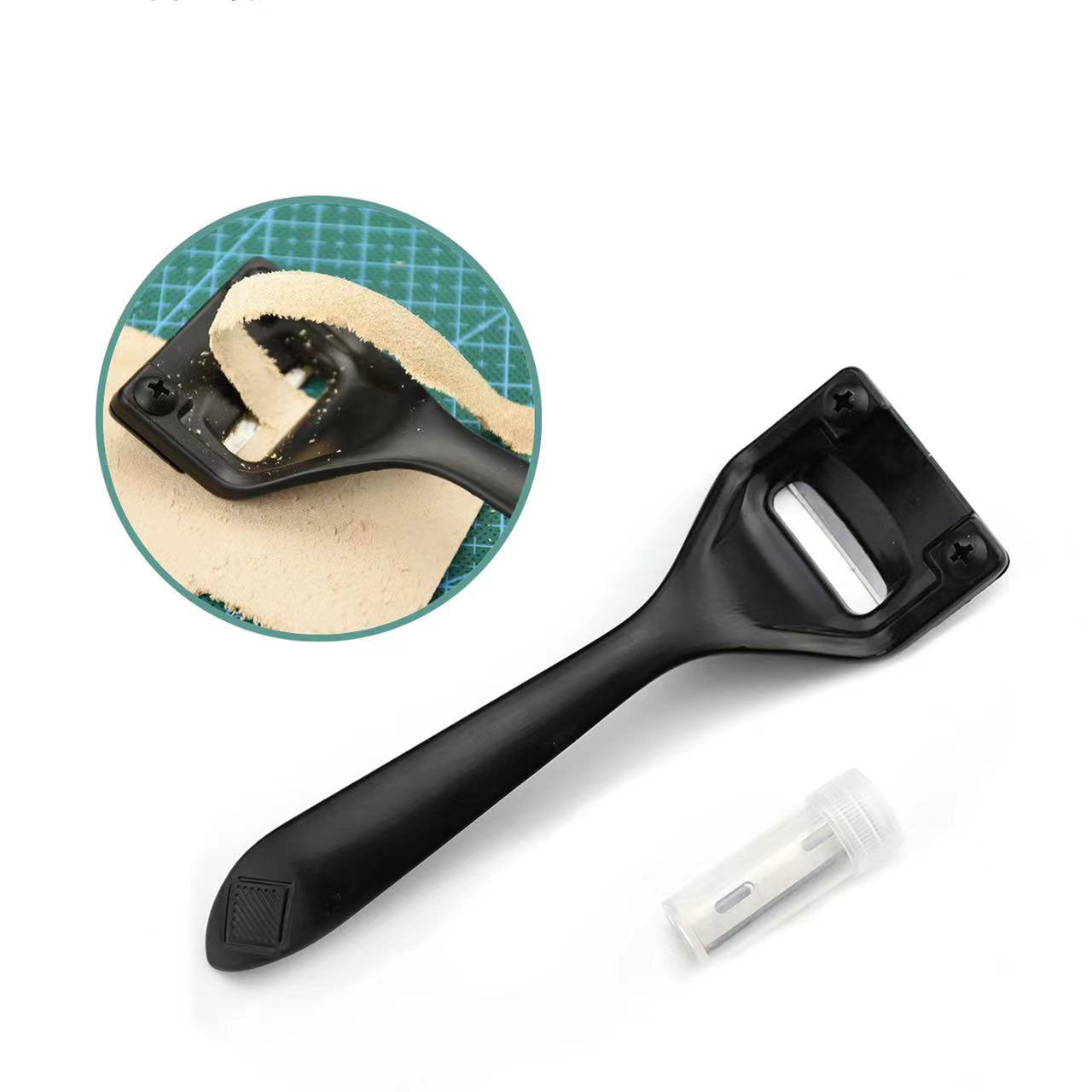 Leather Thinning Knife / Skiver Peeler Tool – Adjustable Blade with 3 Spare Blades