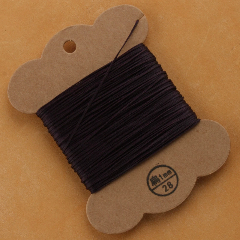 Flat waxed polyester thread spool, dark purple, 1mm on cardboard card