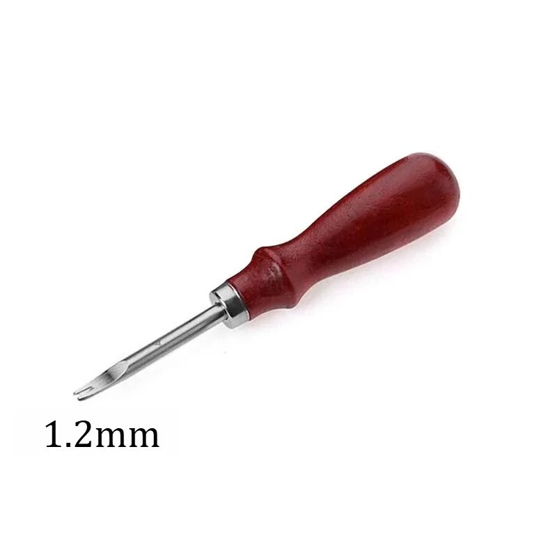 Leather edge beveler tool with 1.2mm blade and dark red wooden handle