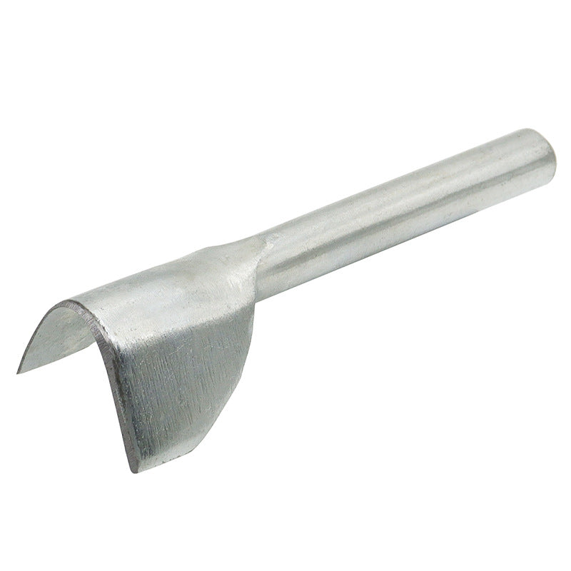 V-shaped leather edge punch tool, silver metal with V-shaped cutting tip.