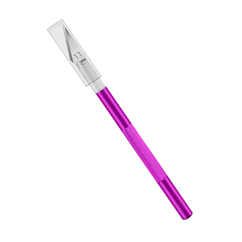 Purple aluminum precision craft knife with No.11 blade and textured grip