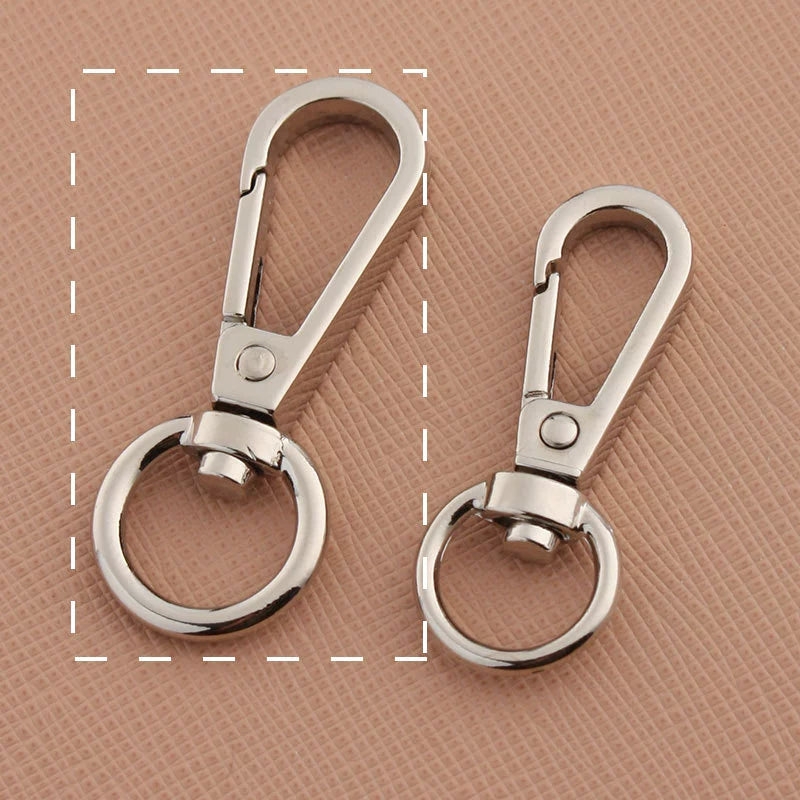 Swivel lobster claw hook buckle hardware, two silver-tone metal hooks with swivel rings