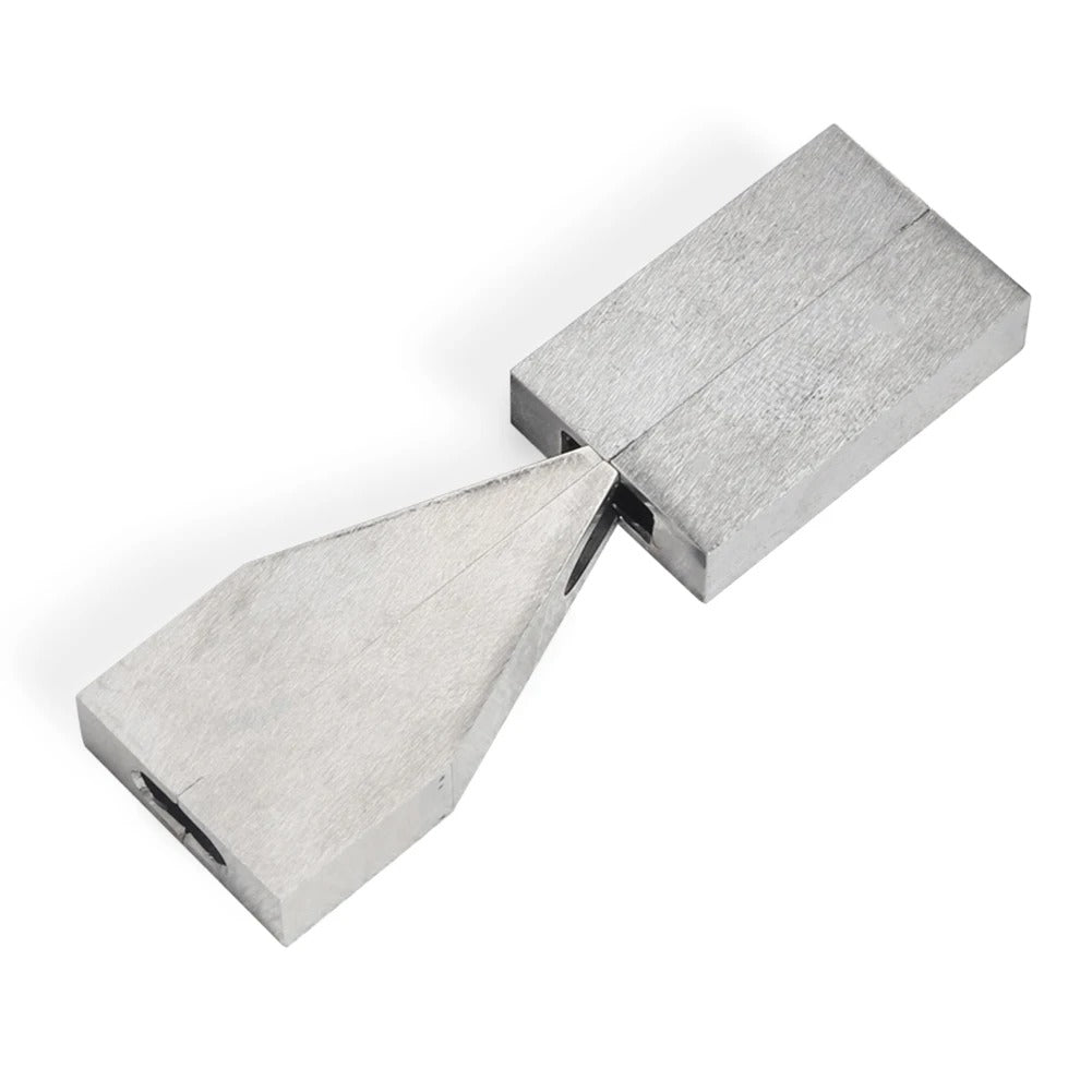 Metal belt edge trimmer guide blocks with slot cutouts
