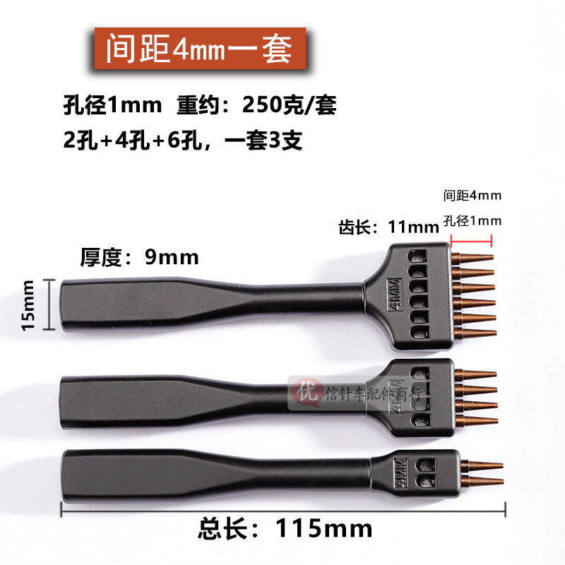 Round hole punch tool set, black handles with copper pins, 4mm hole size