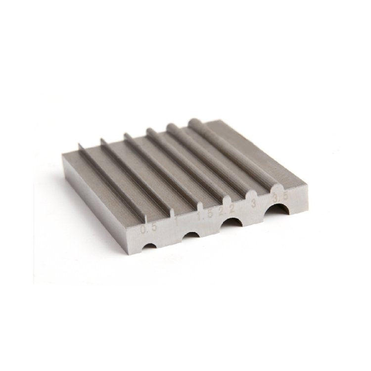 Gray curve knife sharpener and repair tool with arched cutouts and numbers