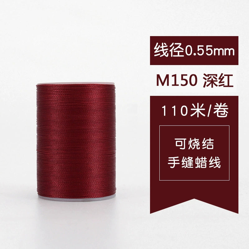 0.55mm waxed leather stitching thread spool, deep red