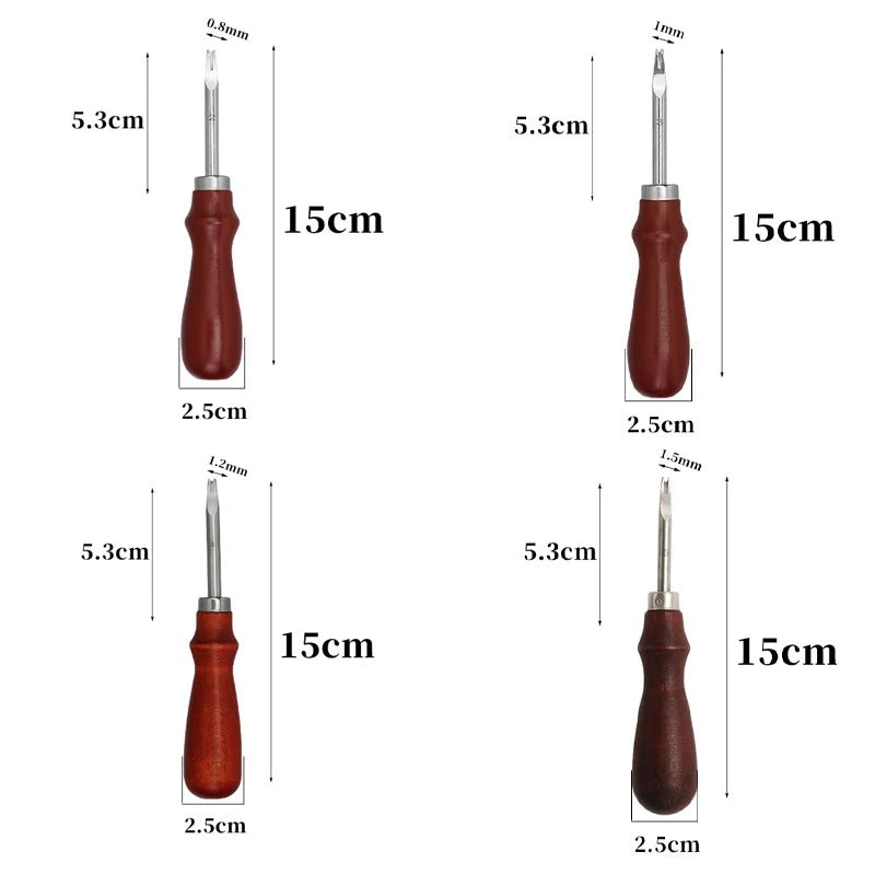 Leather edge beveler tool size diagram, dark wood handle, 15cm length
