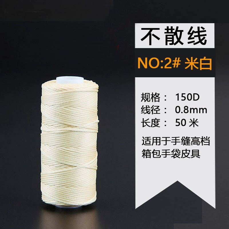 Waxed leather stitching thread spool, off-white color, 0.8 mm, 50 m