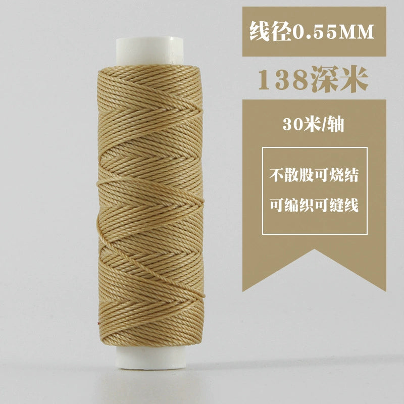0.55mm waxed round thread spool, light beige color, 30 meters