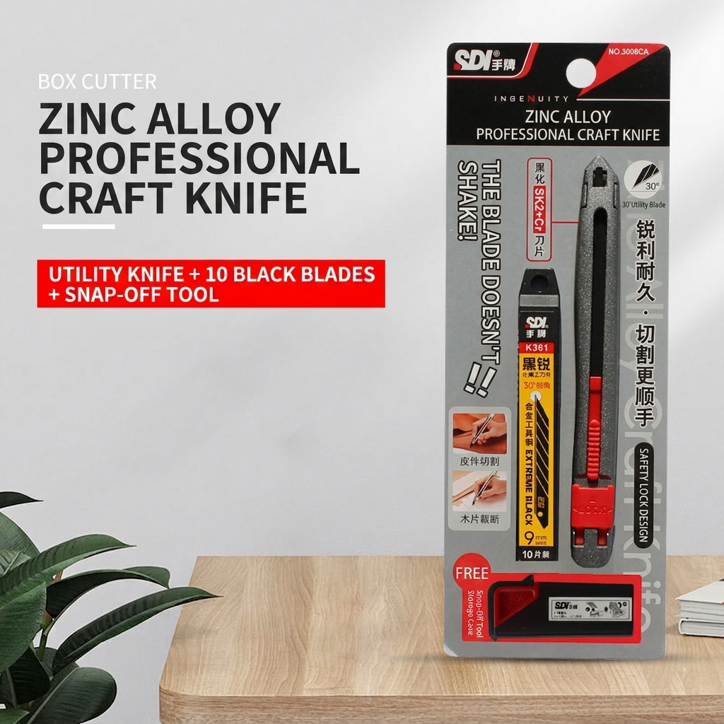 SDI zinc alloy professional craft knife blister pack with 10 black blades