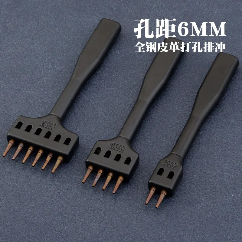 Black hole punching tool set with 6mm prong heads and copper tips for leathercraft