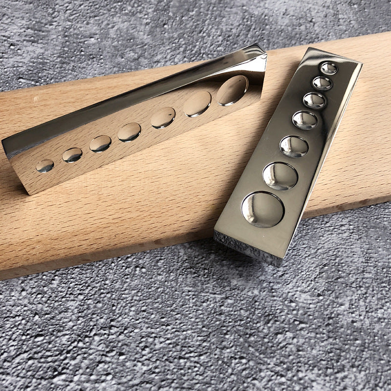 7-in-1 Stainless Steel Dapping Block, 100 x 25 x 5mm Mirror-Polished Leather Rivet Setting Anvil, Concave Dimples 6/7/8/9/10/12/15mm