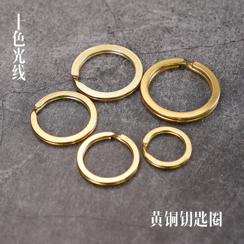Solid brass key rings, five round rings in mixed sizes
