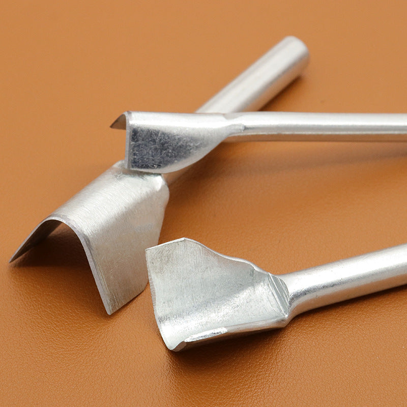 V-shaped leather edge punch pair, silver V tips for belt edge trimming.