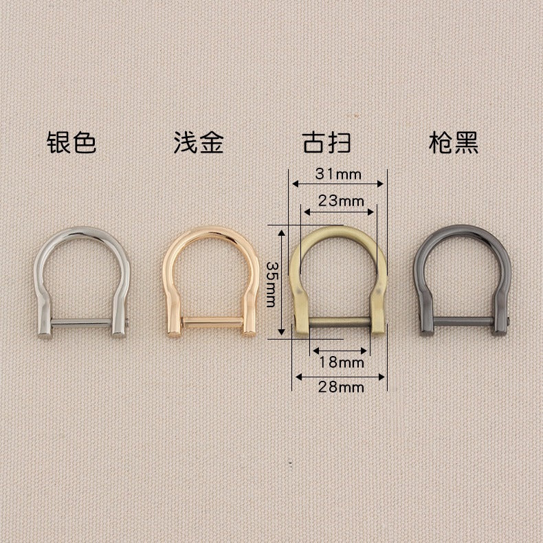 Zinc alloy horseshoe D-ring buckle, inner diameter 18mm, shows four metal colors