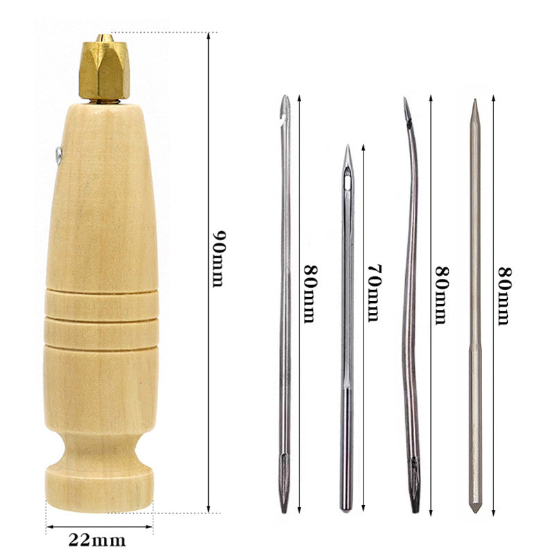 Wooden Handle Sewing Awl Set – Interchangeable Multi-Needle Leather Stitching Tool for Shoe Repair & Bookbinding