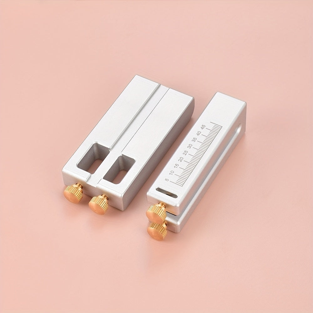 Aluminum leather strap cutter with open guide slot and brass adjustment knobs