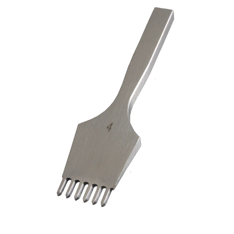 Leather hole punch chisel, white steel tool with four-tine bottom edge