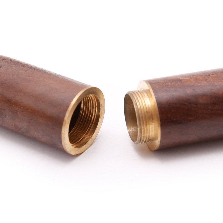 Wooden needle storage case tube with brass threaded end openings