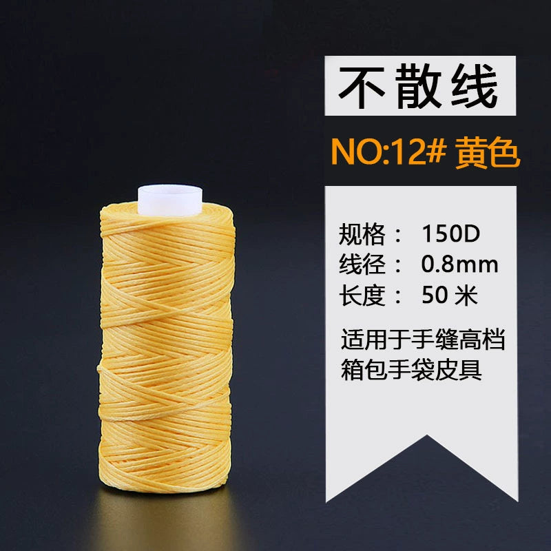 Waxed leather stitching thread spool, yellow color, 0.8 mm, 50 m