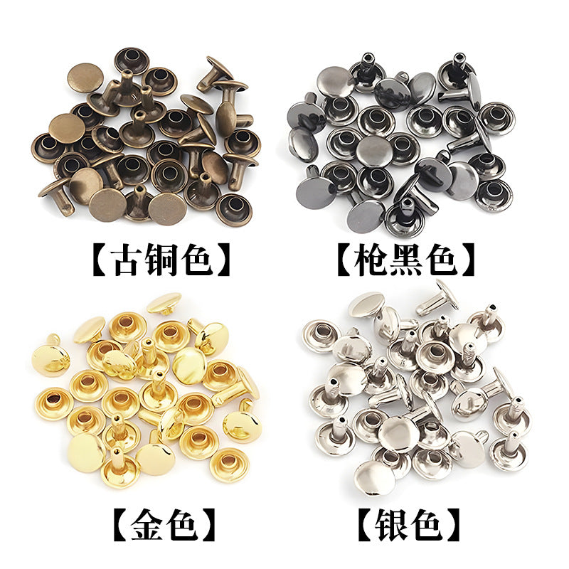 Assorted double-cap rivets in antique copper, black, gold, and silver sets