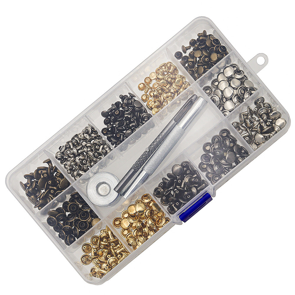 Brass 240-Set Double-Cap Rivet Kit with Installation Tools – 6mm & 8mm Professional Leather Fastener Assortment – DIY Craft Set