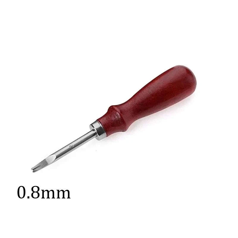 Leather edge beveler tool with 0.8mm blade and dark red wooden handle