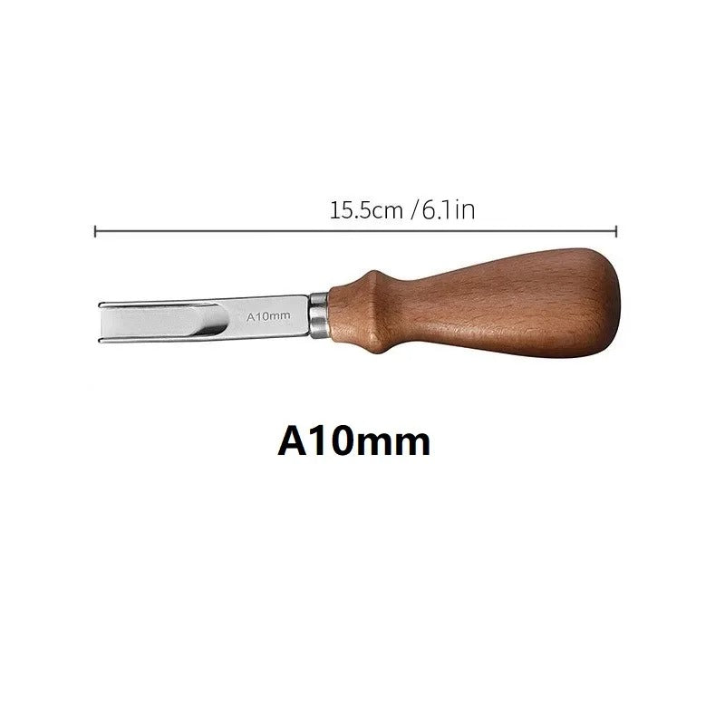 10mm wide-mouth leather edge beveler tool with wooden handle and metal blade
