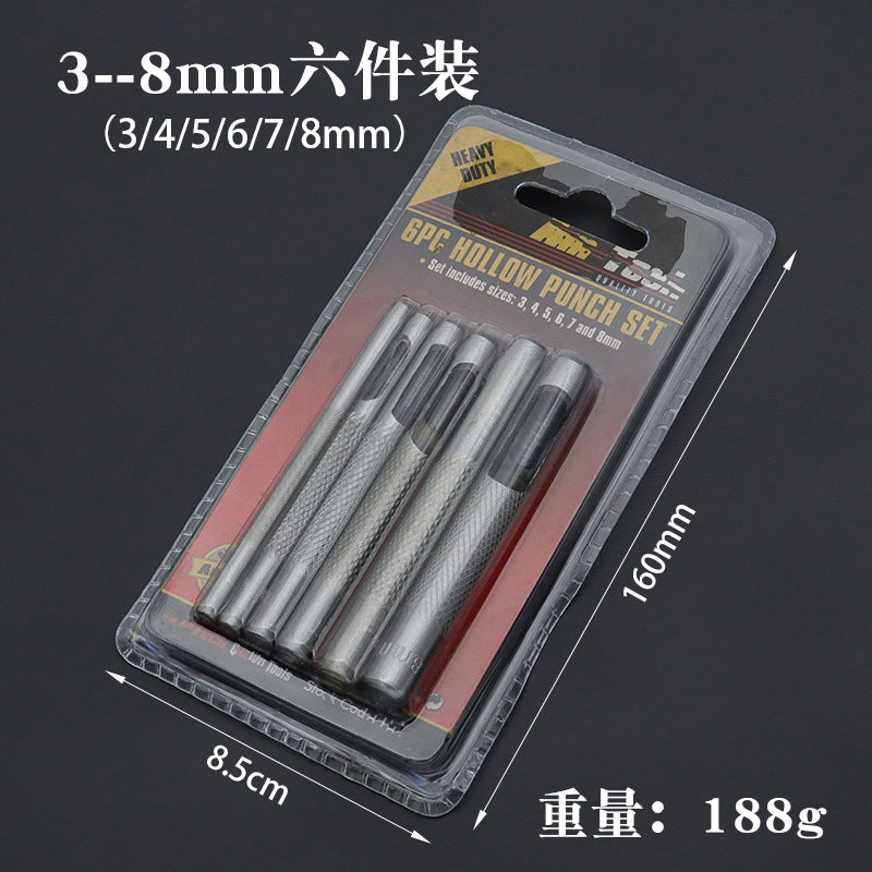 6-Piece Hollow Hole Punch Set for Leather – 3mm to 8mm Professional Belt & Gasket Punch Kit
