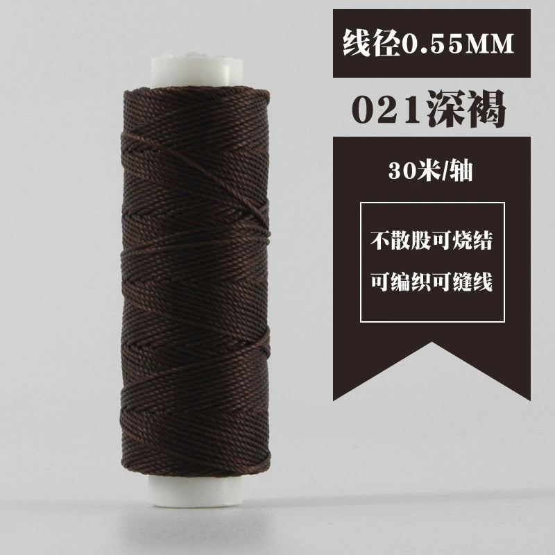 0.55mm waxed round thread spool, deep brown color, 30 meters