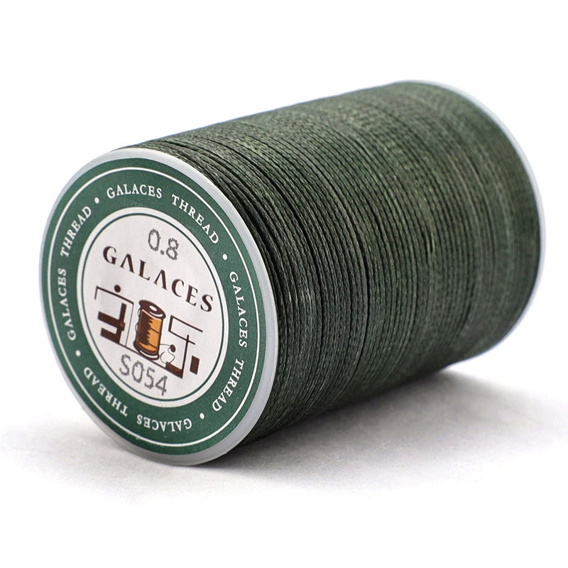 0.8mm waxed thread spool, dark olive green, Galaces, 90m roll for leather stitching