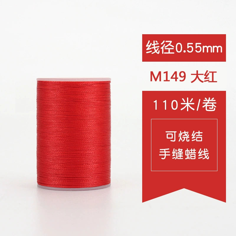 0.55mm waxed leather stitching thread spool, bright red